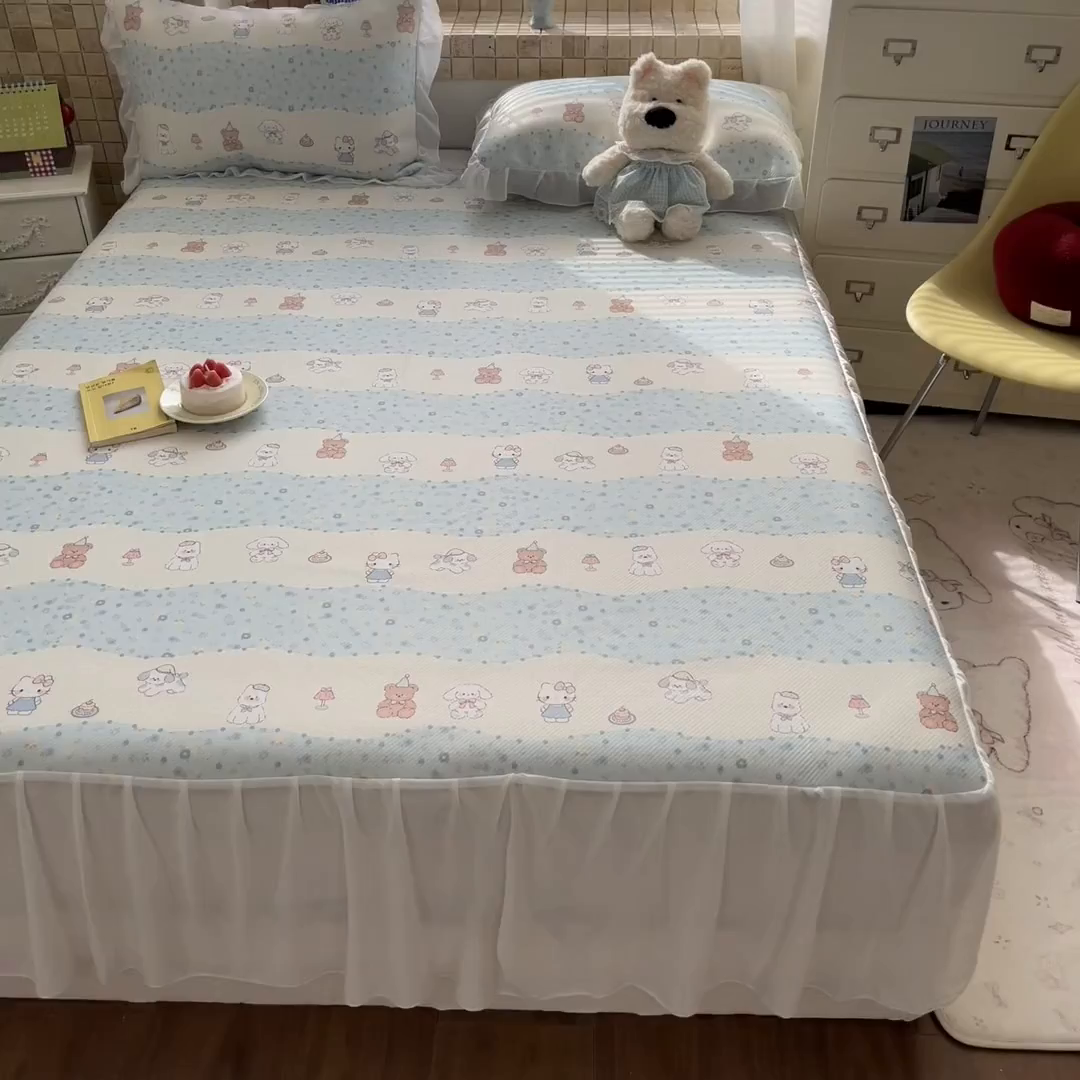 91家纺网 家纺一手货源 找家纺 川悦生活 2026新款雪纺冰丝床裙凉席三件套 床裙花田乐园