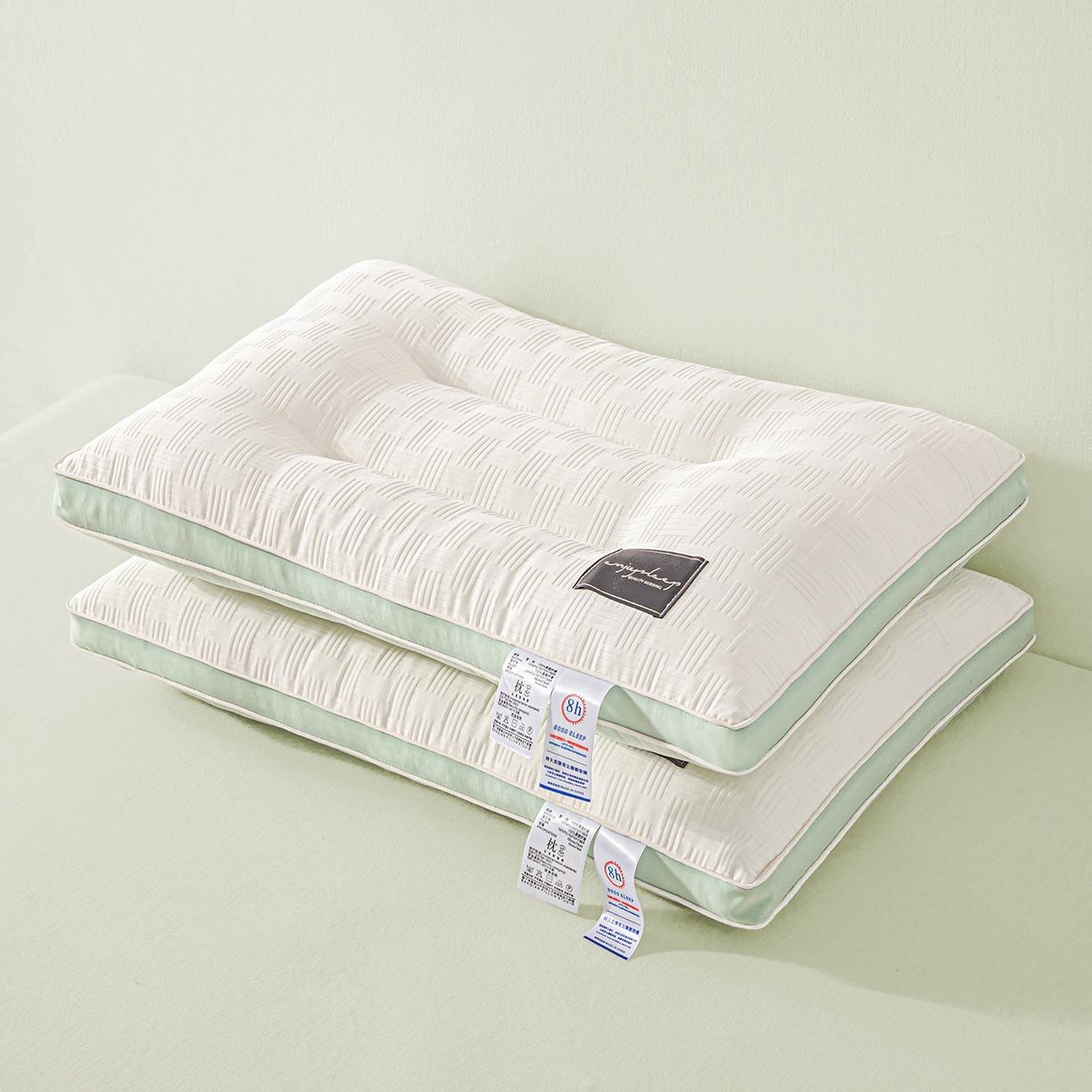 91家纺网 家纺一手货源 找家纺 贵夫人 2026春夏新款黑标压花分区枕 枕头枕芯 双只高枕