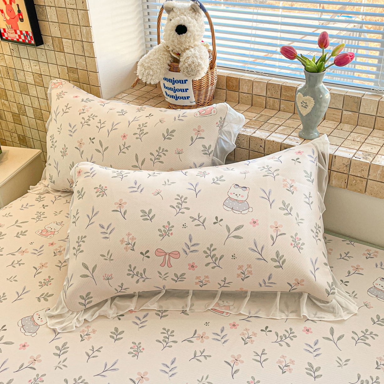 91家纺网 家纺一手货源 找家纺 川悦生活 2026新款雪纺冰丝床裙凉席三件套 床裙春日小狗