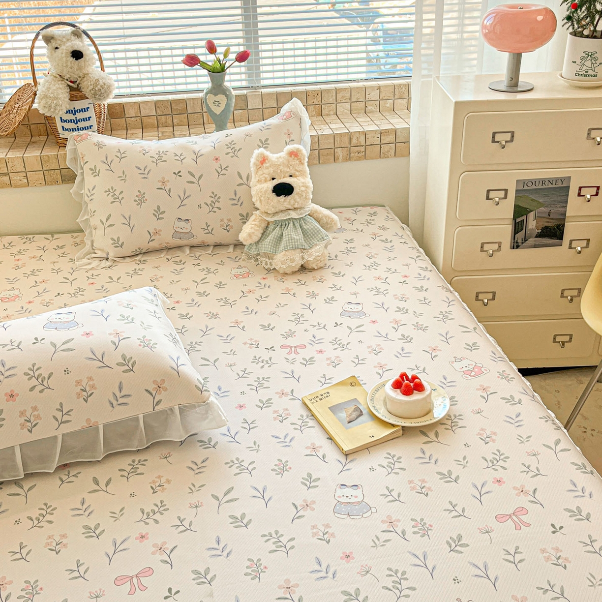 91家纺网 家纺一手货源 找家纺 川悦生活 2026新款雪纺冰丝床裙凉席三件套 床裙春日小狗