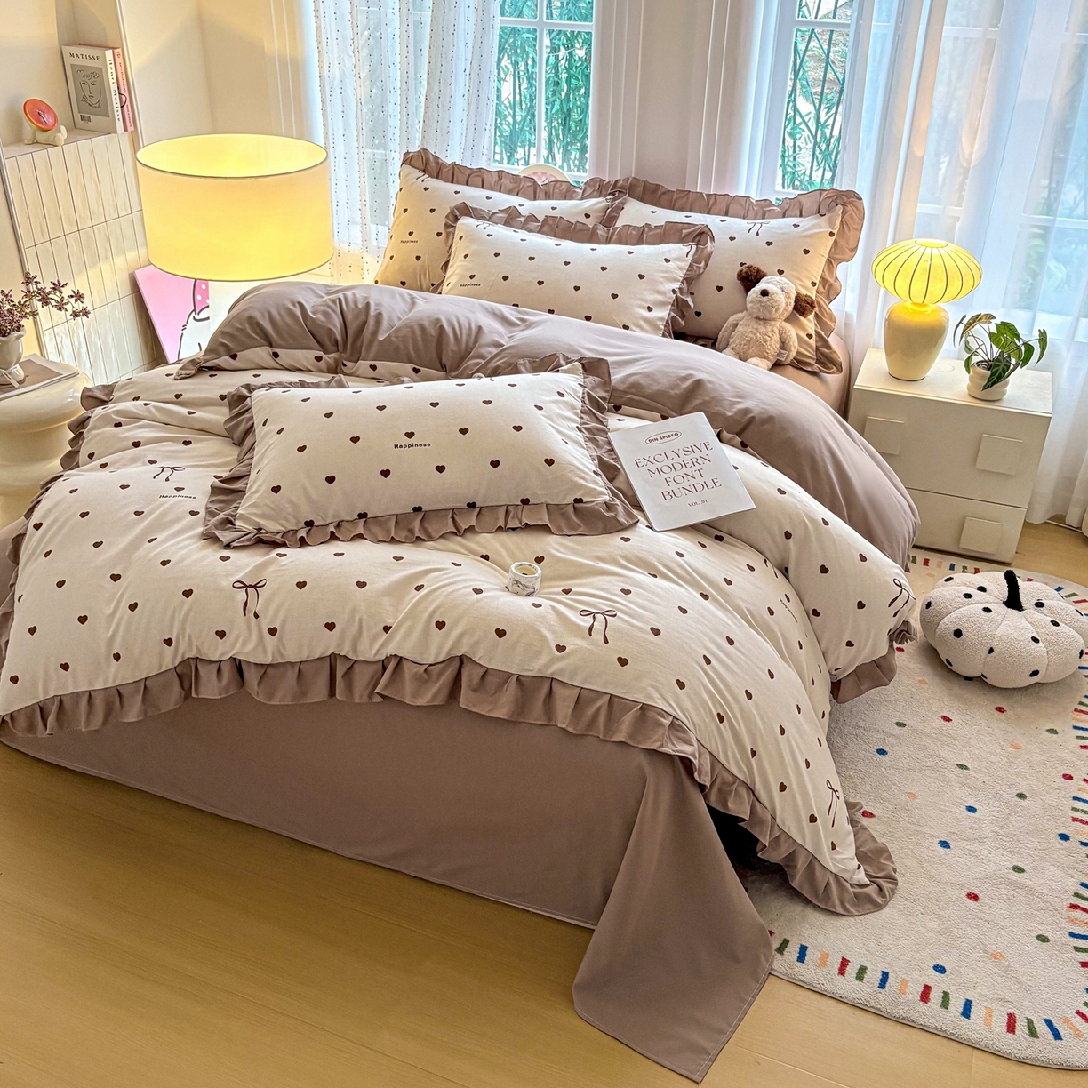 91家纺网 家纺一手货源 找家纺 铠畅 2026春夏新款锦朵系列 韩版水洗棉小清新古棉床单床笠四件套 锦朵 甜咖结