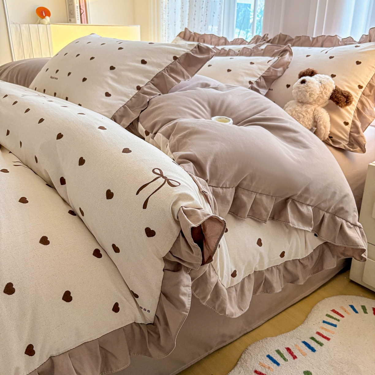 铠畅 2026春夏新款锦朵系列 韩版水洗棉小清新古棉床单床笠四件套 锦朵 甜咖结