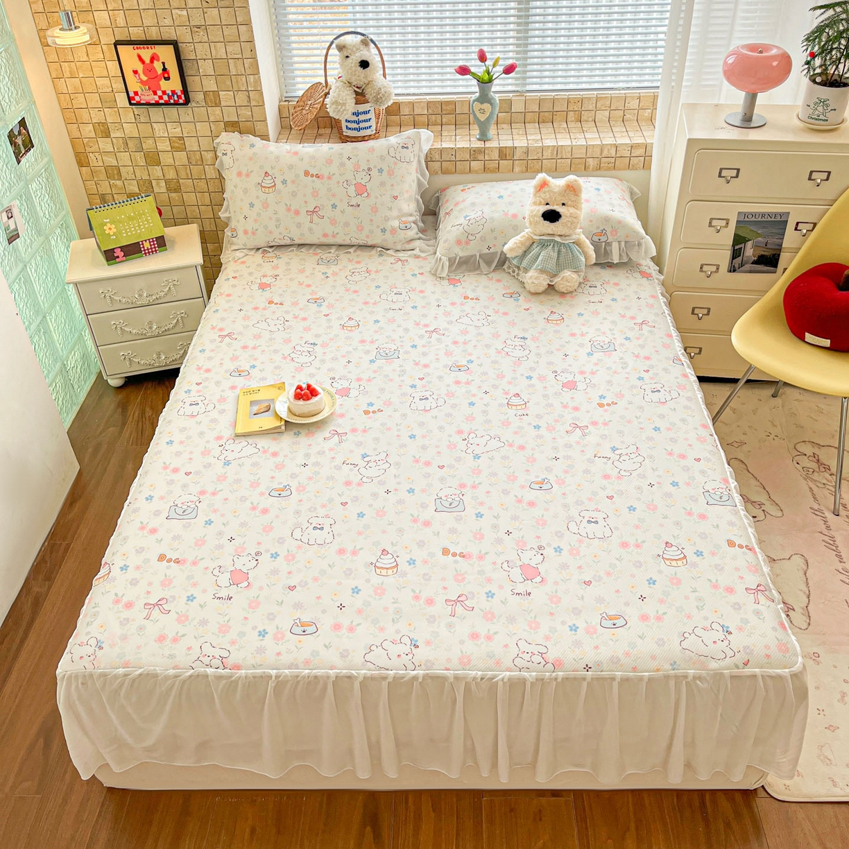 91家纺网 家纺一手货源 找家纺 川悦生活 2026新款雪纺冰丝床裙凉席三件套 床裙嘟嘟花园