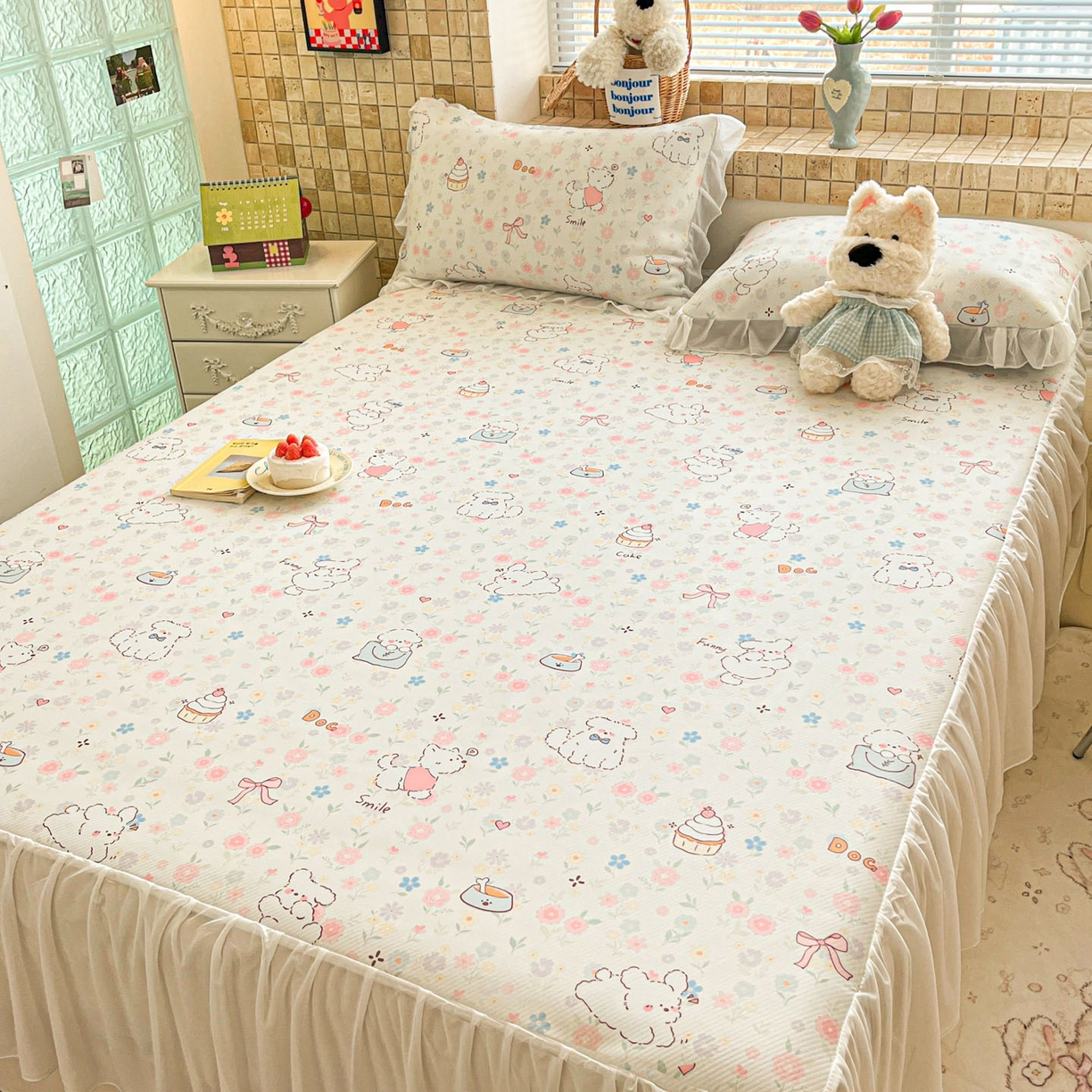 91家纺网 家纺一手货源 找家纺 川悦生活 2026新款雪纺冰丝床裙凉席三件套 床裙嘟嘟花园