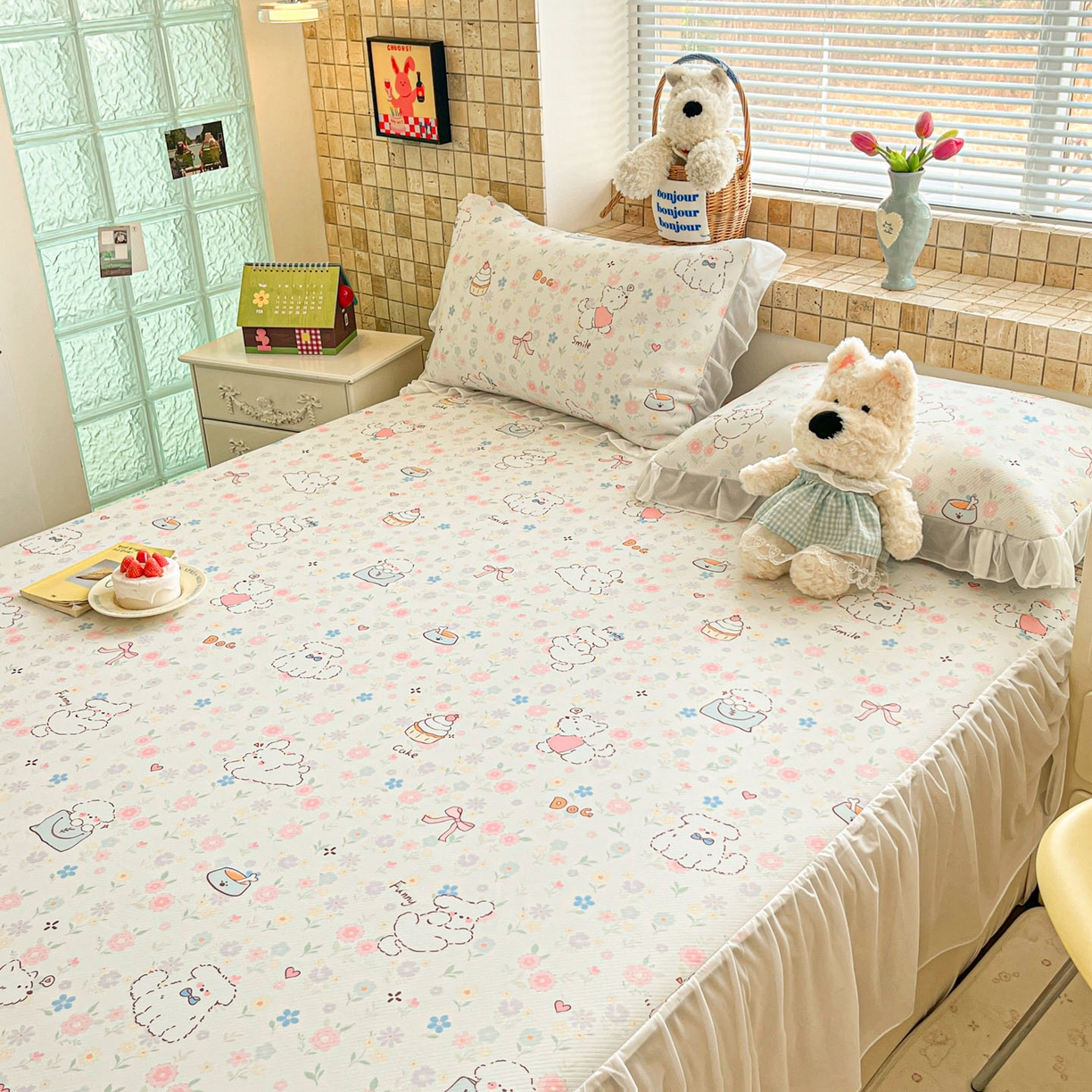 91家纺网 家纺一手货源 找家纺 川悦生活 2026新款雪纺冰丝床裙凉席三件套 床裙嘟嘟花园