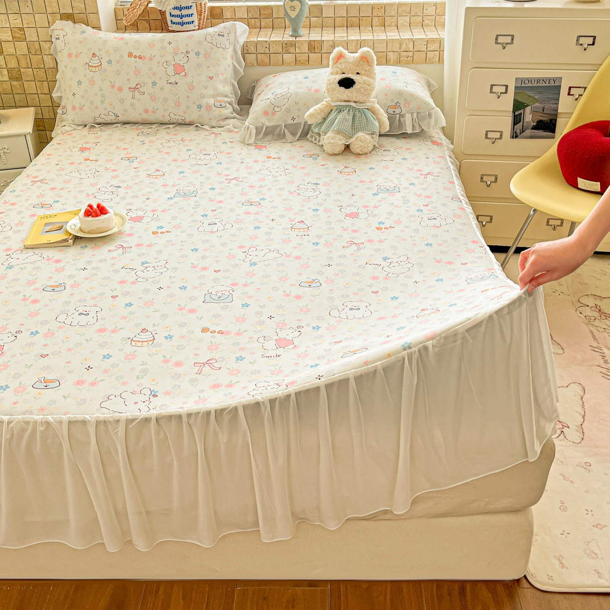 91家纺网 家纺一手货源 找家纺 川悦生活 2026新款雪纺冰丝床裙凉席三件套 床裙嘟嘟花园