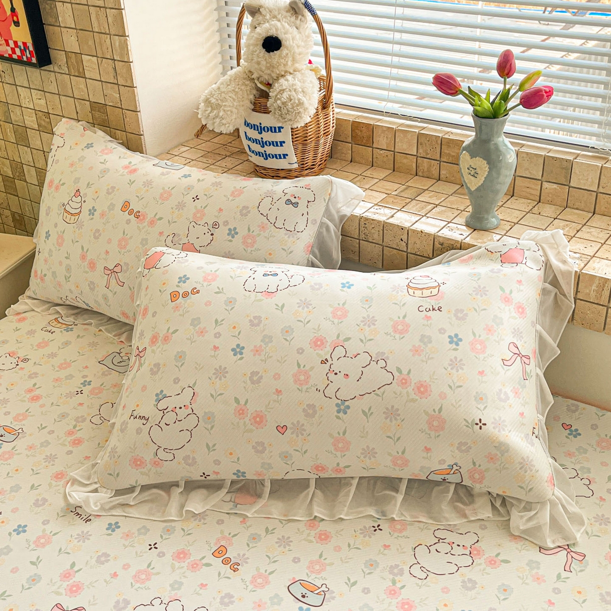 91家纺网 家纺一手货源 找家纺 川悦生活 2026新款雪纺冰丝床裙凉席三件套 床裙嘟嘟花园