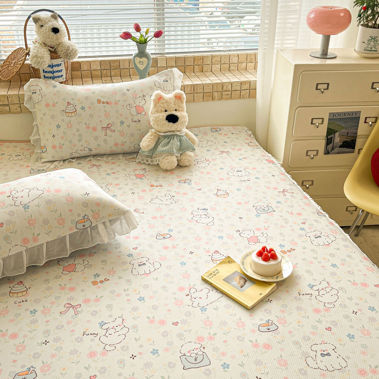 91家纺网 家纺一手货源 找家纺 川悦生活 2026新款雪纺冰丝床裙凉席三件套 床裙嘟嘟花园