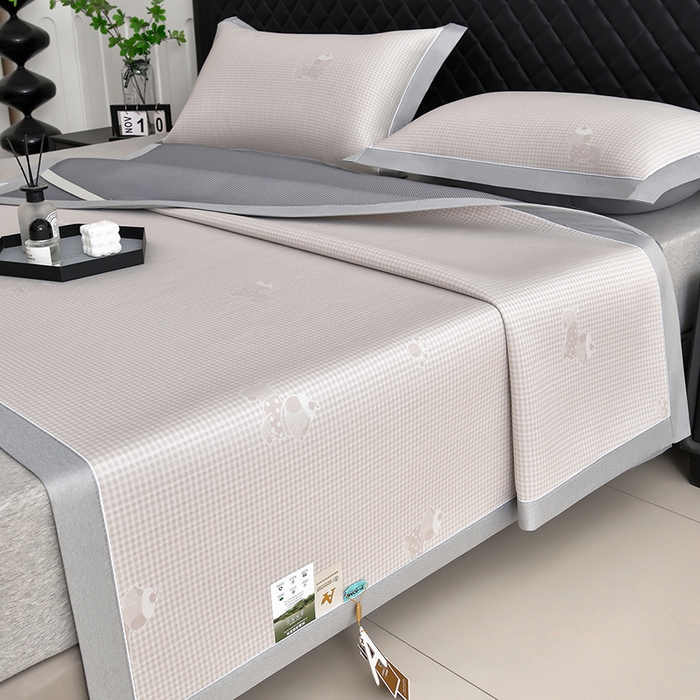 小牛席业 2026新款【实拍风格】双PE高凉感-腊肠狗格纹提花冰丝席凉席竹席藤席冰藤席乳胶席豆豆席 香槟