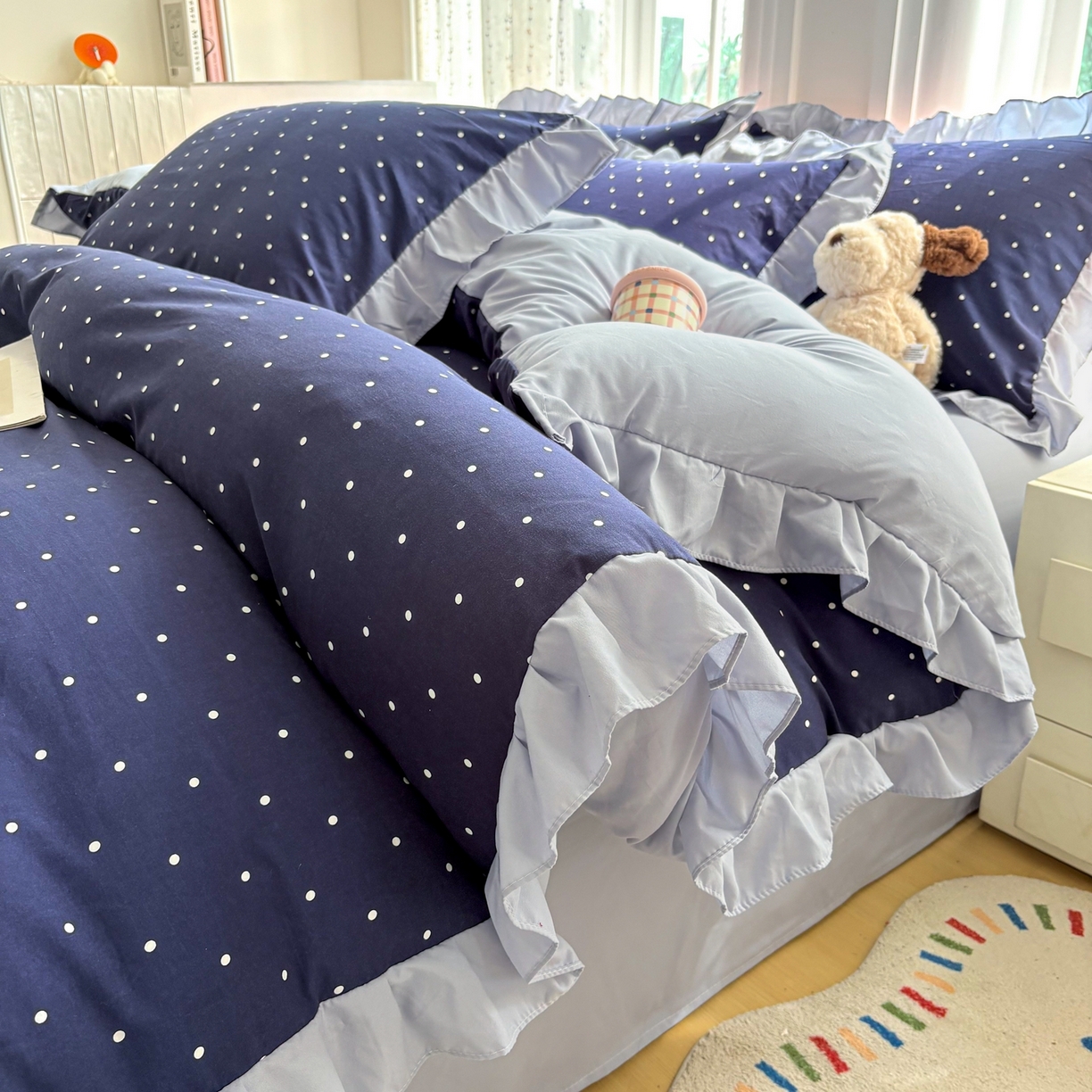 铠畅 2026春夏新款锦朵系列 韩版水洗棉小清新古棉床单床笠四件套 锦朵 星落深海