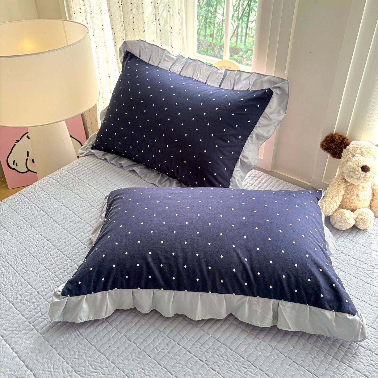 91家纺网 家纺一手货源 找家纺 铠畅 2026春夏新款锦朵系列 韩版水洗棉小清新古棉床单床笠四件套 锦朵 星落深海