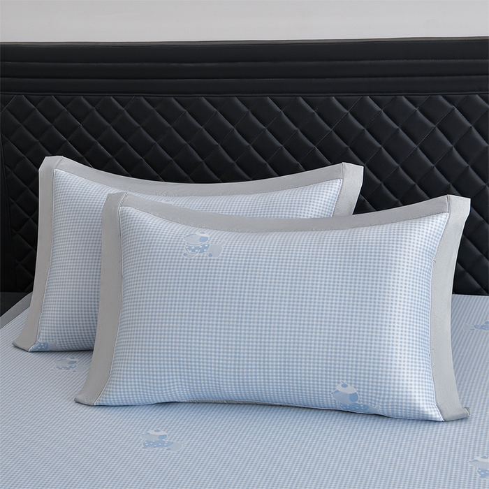 91家纺网 家纺一手货源 找家纺 小牛席业 2026新款【实拍风格】双PE高凉感-腊肠狗格纹提花冰丝席凉席竹席藤席冰藤席乳胶席豆豆席 蓝色