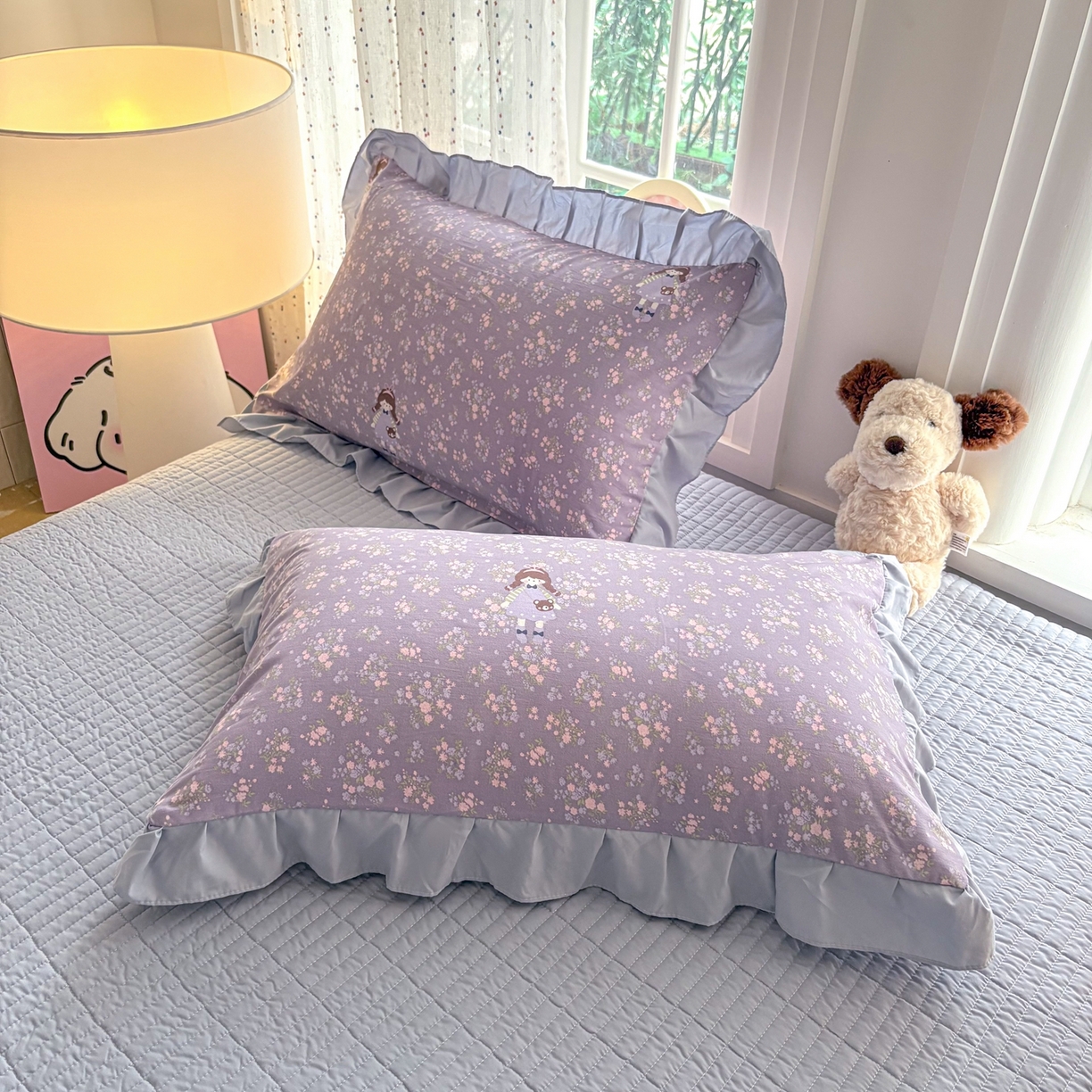 91家纺网 家纺一手货源 找家纺 铠畅 2026春夏新款锦朵系列 韩版水洗棉小清新古棉床单床笠四件套 锦朵 紫莓小兔