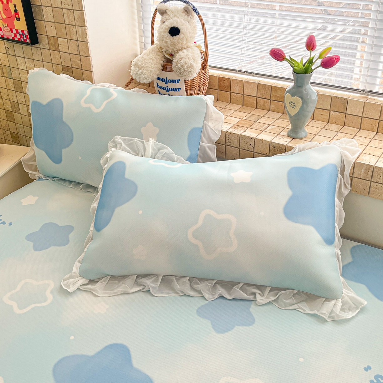 91家纺网 家纺一手货源 找家纺 川悦生活 2026新款雪纺冰丝床裙凉席三件套 床裙快乐星晴