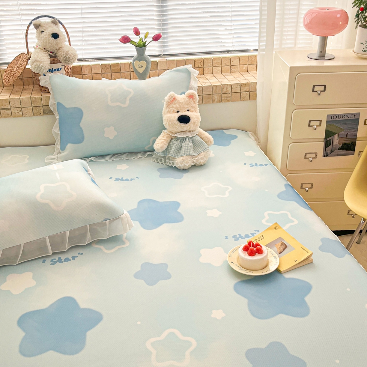 91家纺网 家纺一手货源 找家纺 川悦生活 2026新款雪纺冰丝床裙凉席三件套 床裙快乐星晴