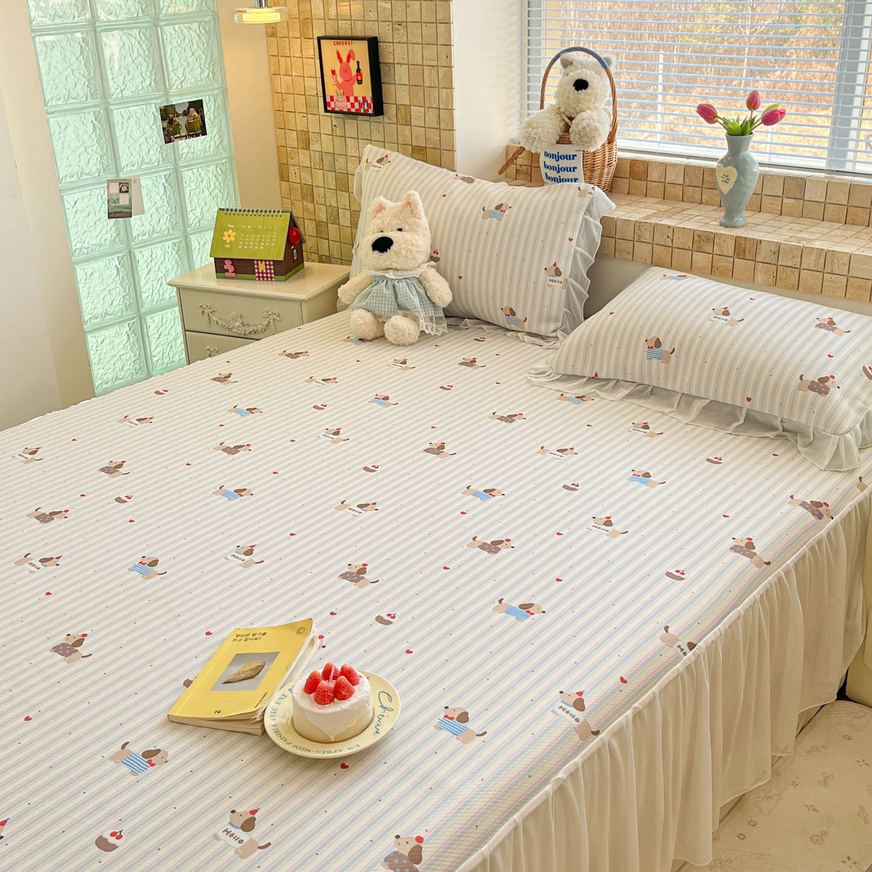 91家纺网 家纺一手货源 找家纺 川悦生活 2026新款雪纺冰丝床裙凉席三件套 床裙腊肠甜心