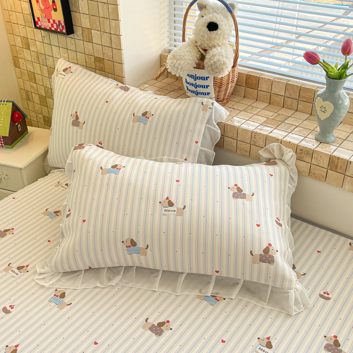 91家纺网 家纺一手货源 找家纺 川悦生活 2026新款雪纺冰丝床裙凉席三件套 床裙腊肠甜心