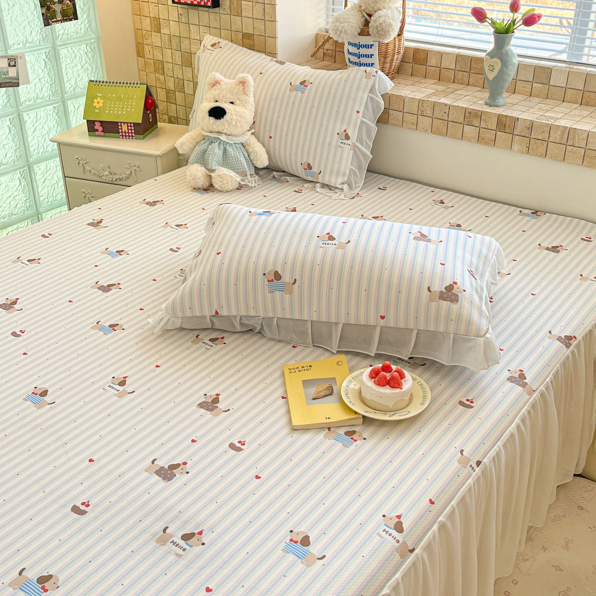 91家纺网 家纺一手货源 找家纺 川悦生活 2026新款雪纺冰丝床裙凉席三件套 床裙腊肠甜心