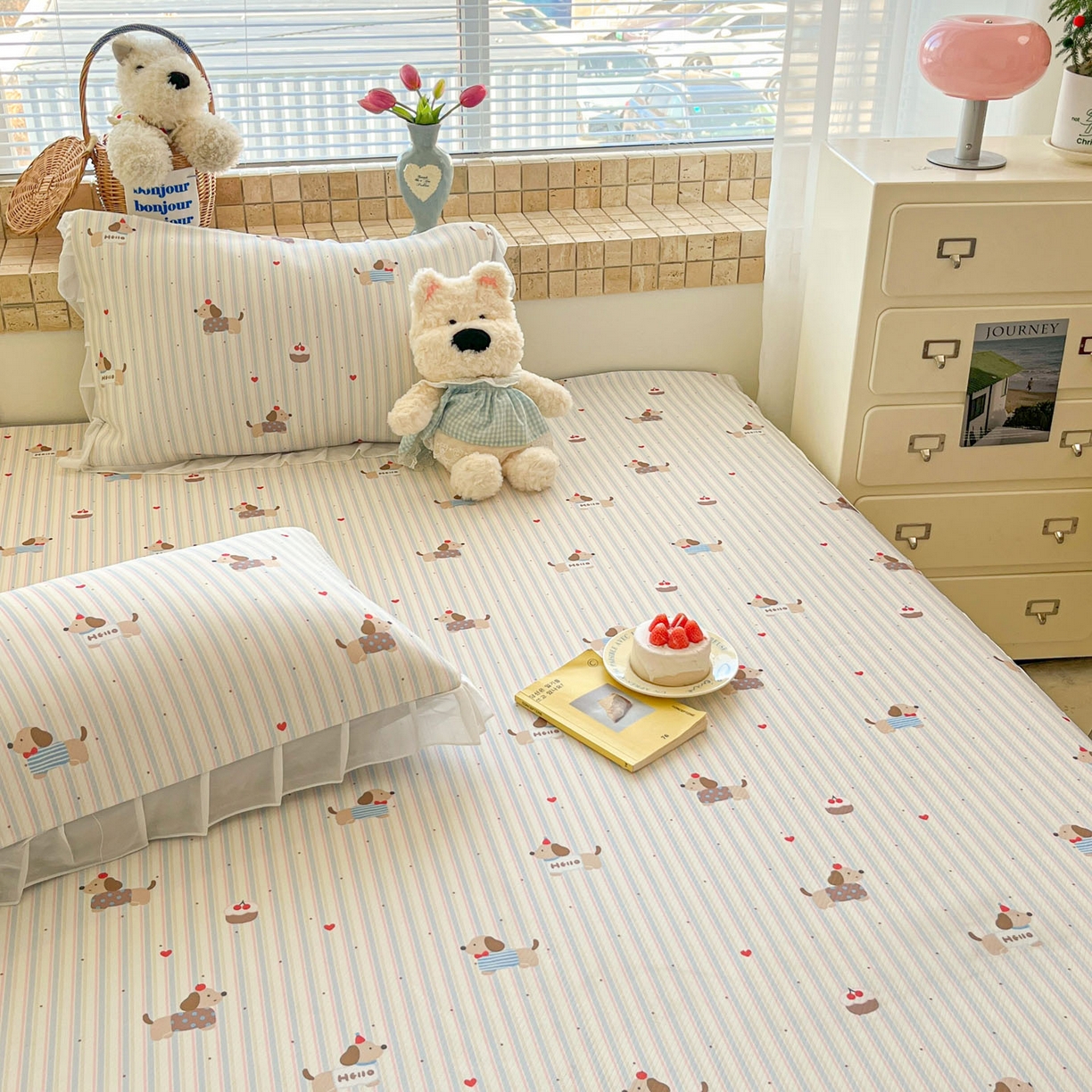 91家纺网 家纺一手货源 找家纺 川悦生活 2026新款雪纺冰丝床裙凉席三件套 床裙腊肠甜心