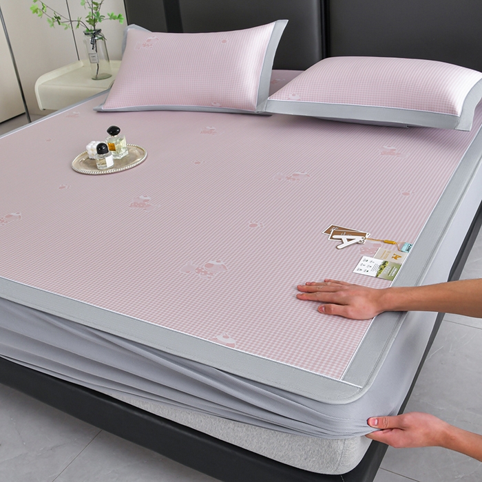 91家纺网 家纺一手货源 找家纺 （总）小牛席业 2026新款【实拍风格】双PE高凉感-腊肠狗格纹提花冰丝席（床笠款）凉席竹席藤席冰藤席乳胶席豆豆席