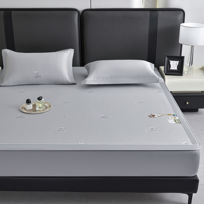 小牛席业 2026新款【实拍风格】双PE高凉感-腊肠狗格纹提花冰丝席（床笠款）凉席竹席藤席冰藤席乳胶席豆豆席 灰色