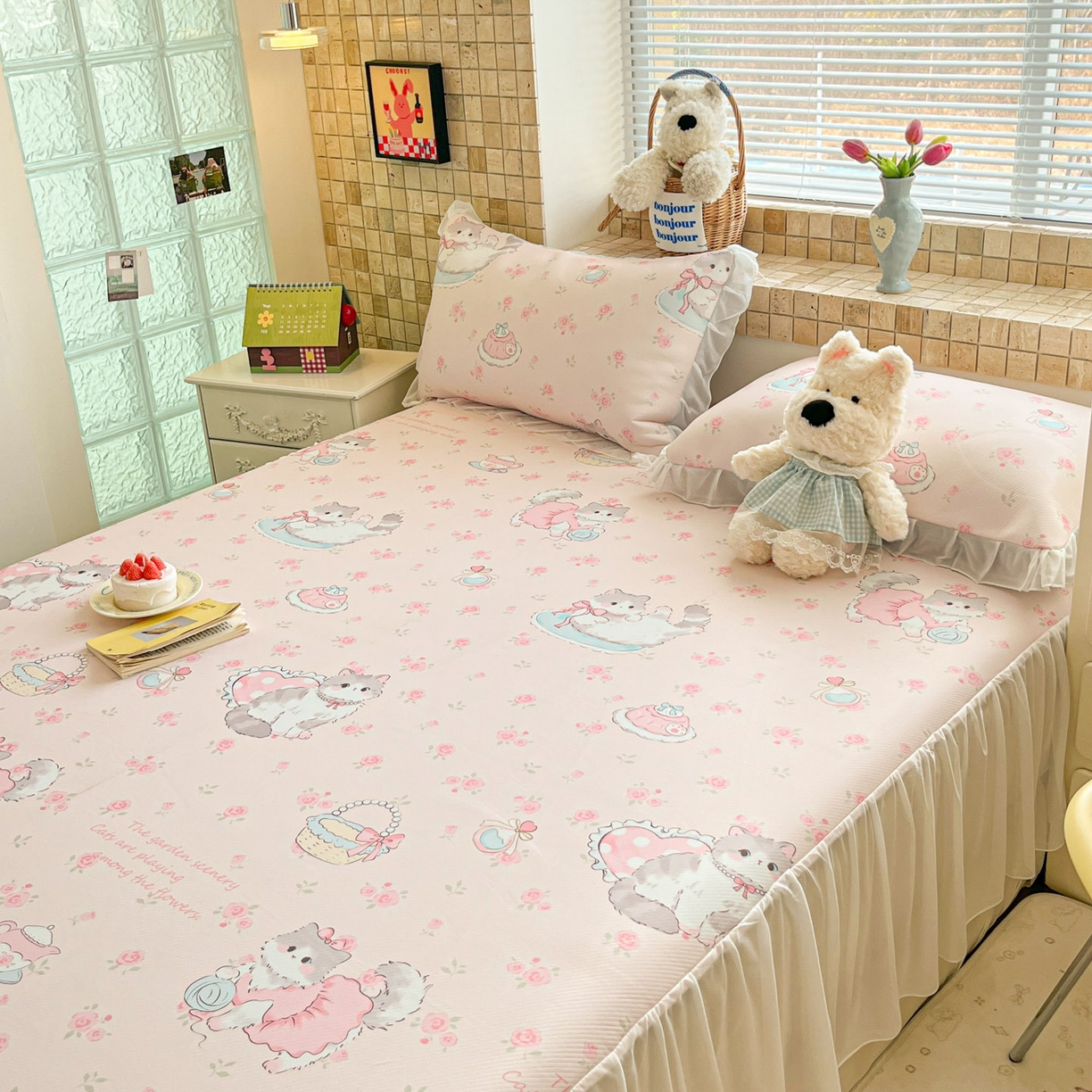 91家纺网 家纺一手货源 找家纺 川悦生活 2026新款雪纺冰丝床裙凉席三件套 床裙喵萝花园