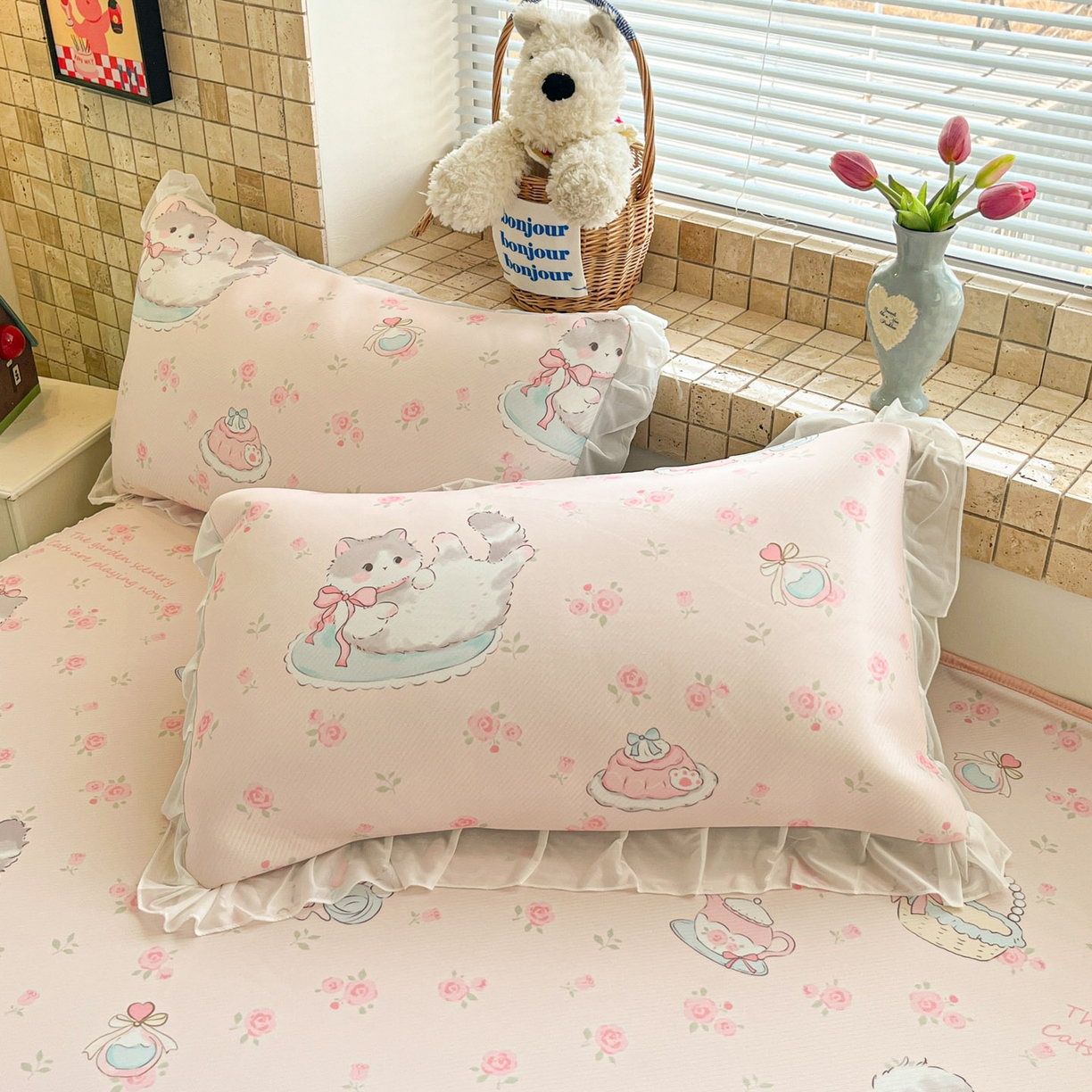 91家纺网 家纺一手货源 找家纺 川悦生活 2026新款雪纺冰丝床裙凉席三件套 床裙喵萝花园