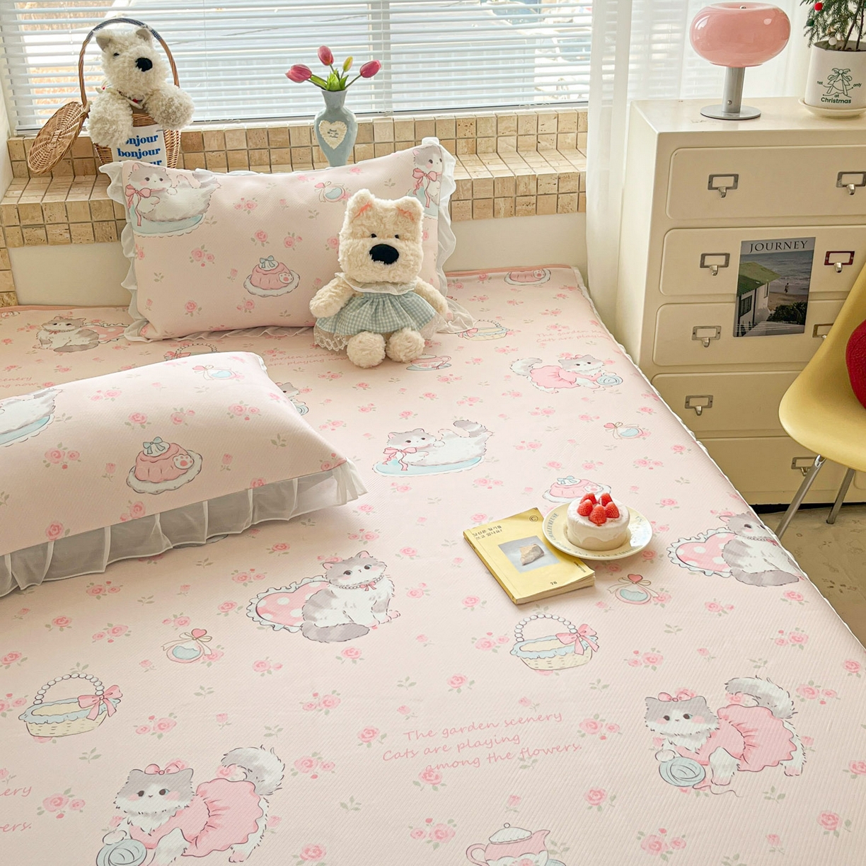 91家纺网 家纺一手货源 找家纺 川悦生活 2026新款雪纺冰丝床裙凉席三件套 床裙喵萝花园