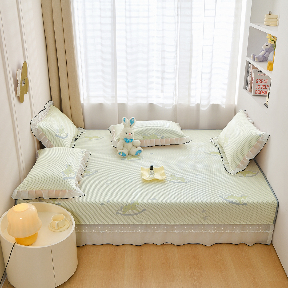 91家纺网 家纺一手货源 找家纺 金艾草 2026新款PE冰豆豆防滑榻榻米凉席豆豆席 凉豆豆-小马绿