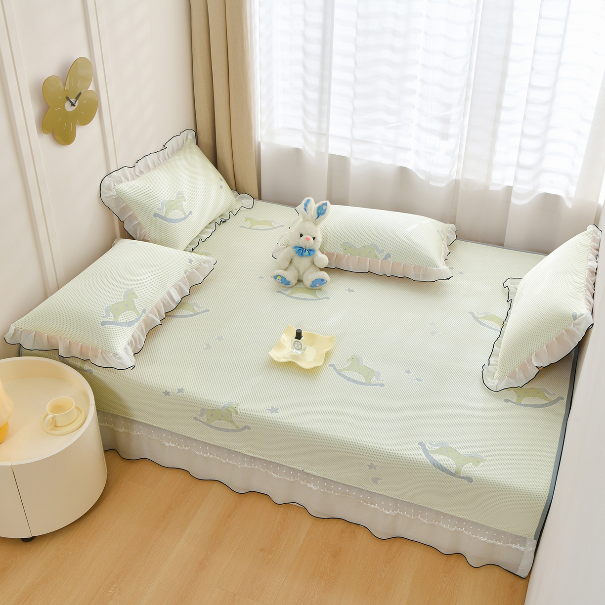 91家纺网 家纺一手货源 找家纺 金艾草 2026新款PE冰豆豆防滑榻榻米凉席豆豆席 凉豆豆-小马绿