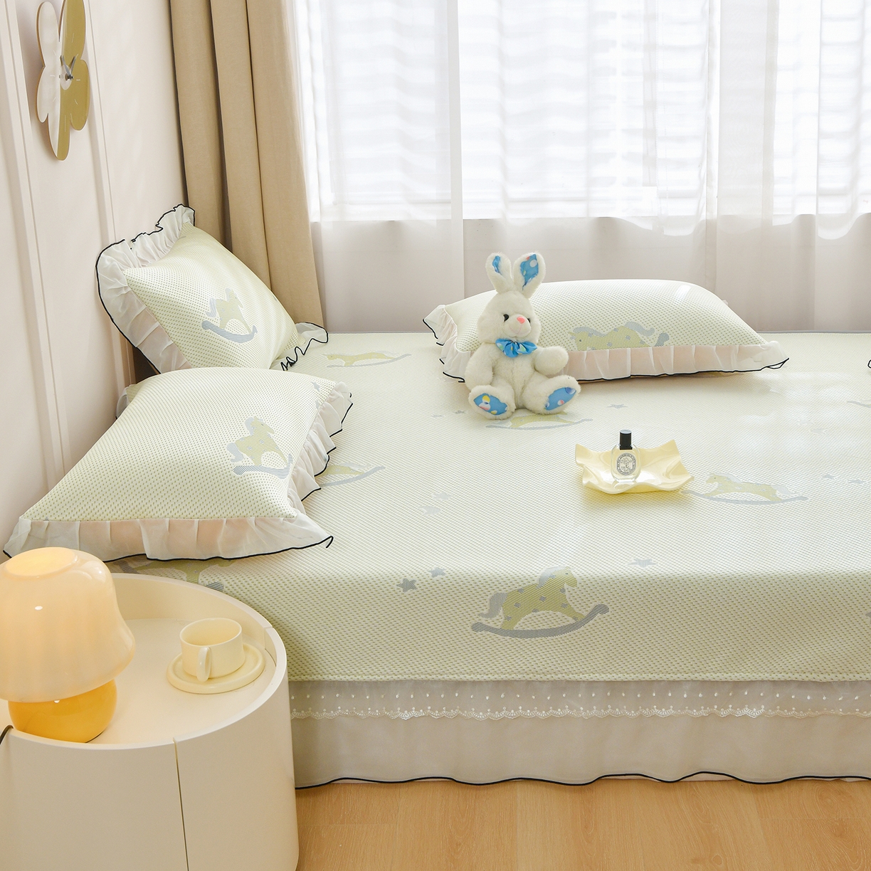 91家纺网 家纺一手货源 找家纺 金艾草 2026新款PE冰豆豆防滑榻榻米凉席豆豆席 凉豆豆-小马绿