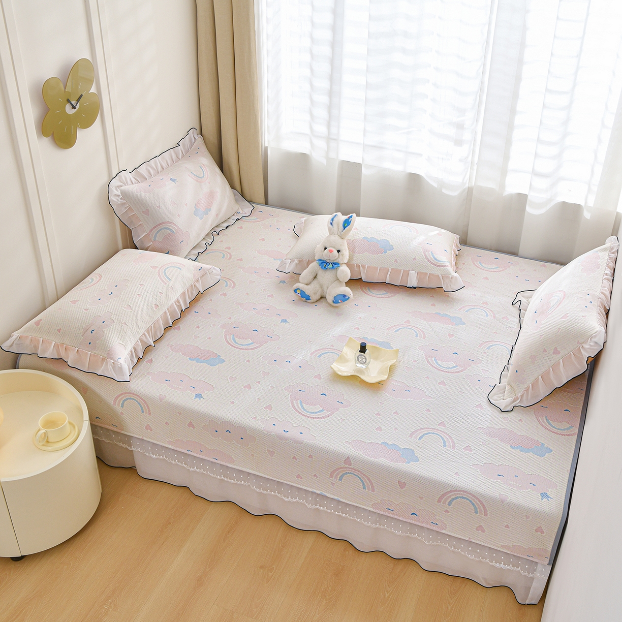 91家纺网 家纺一手货源 找家纺 金艾草 2026新款PE冰豆豆防滑榻榻米凉席豆豆席 凉豆豆-彩云粉