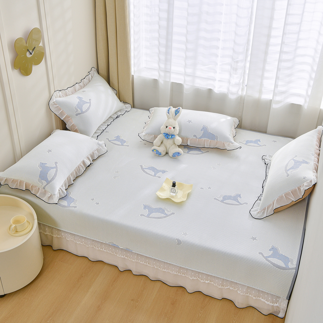 金艾草 2026新款PE冰豆豆防滑榻榻米凉席豆豆席 凉豆豆-小马蓝