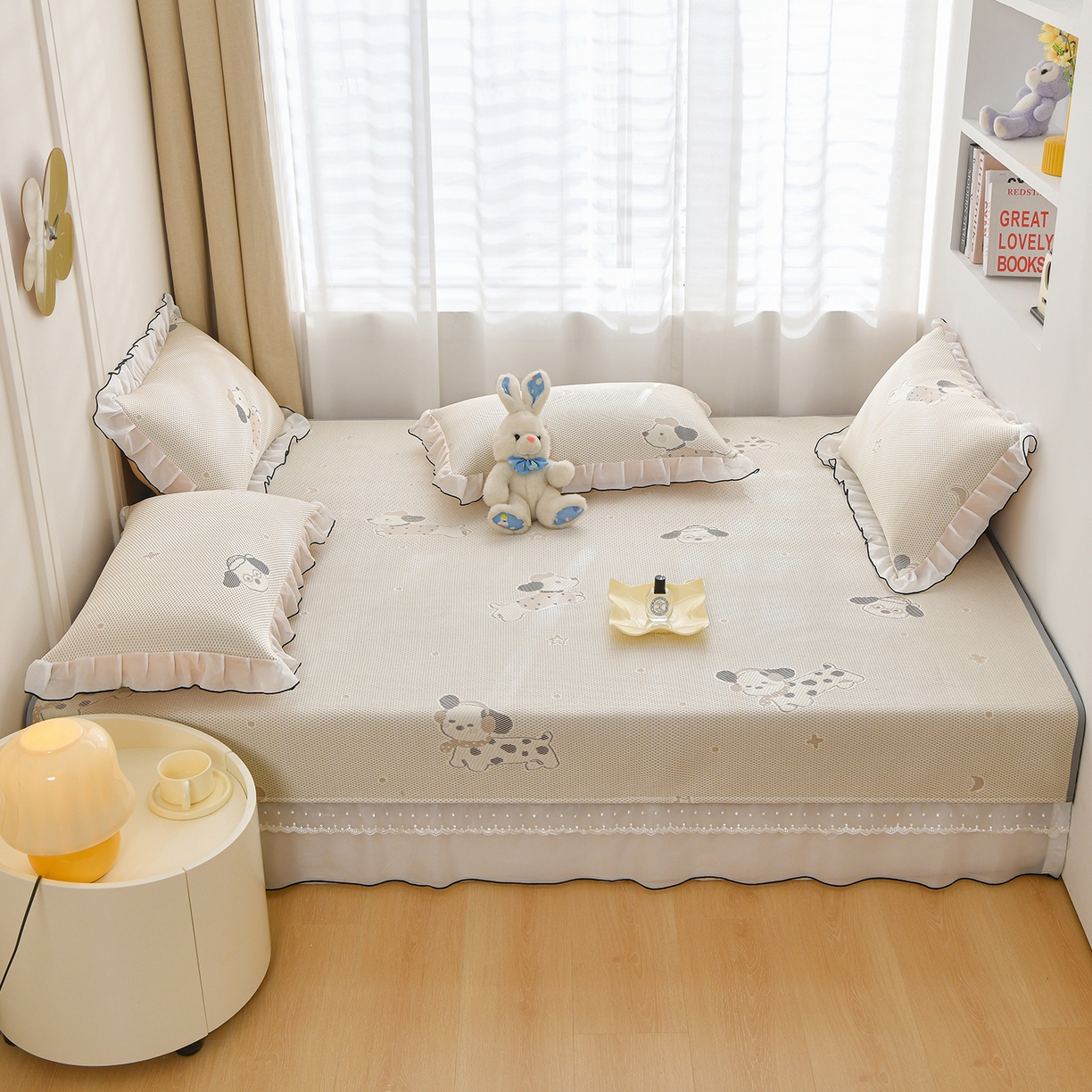 91家纺网 家纺一手货源 找家纺 金艾草 2026新款PE冰豆豆防滑榻榻米凉席豆豆席 凉豆豆-香肠狗卡其