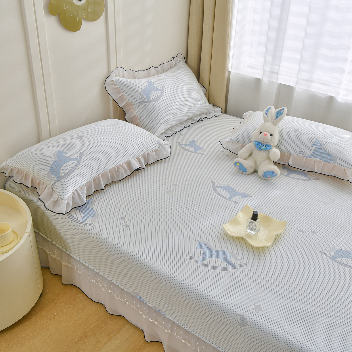 91家纺网 家纺一手货源 找家纺 金艾草 2026新款PE冰豆豆防滑榻榻米凉席豆豆席 凉豆豆-小马蓝