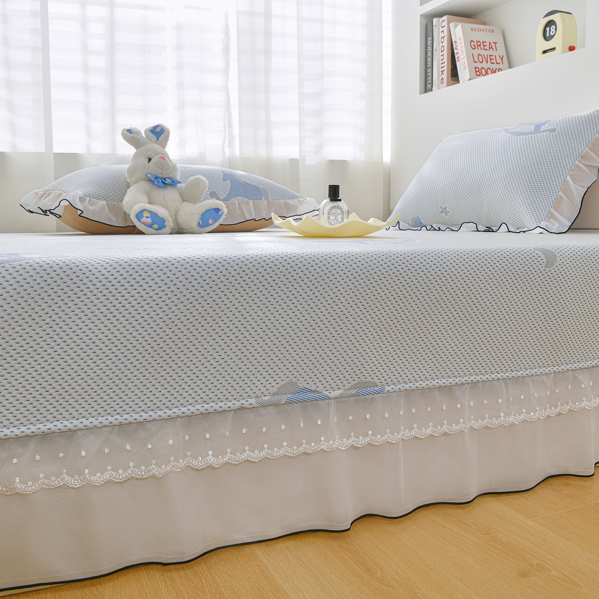 91家纺网 家纺一手货源 找家纺 金艾草 2026新款PE冰豆豆防滑榻榻米凉席豆豆席 凉豆豆-小马蓝