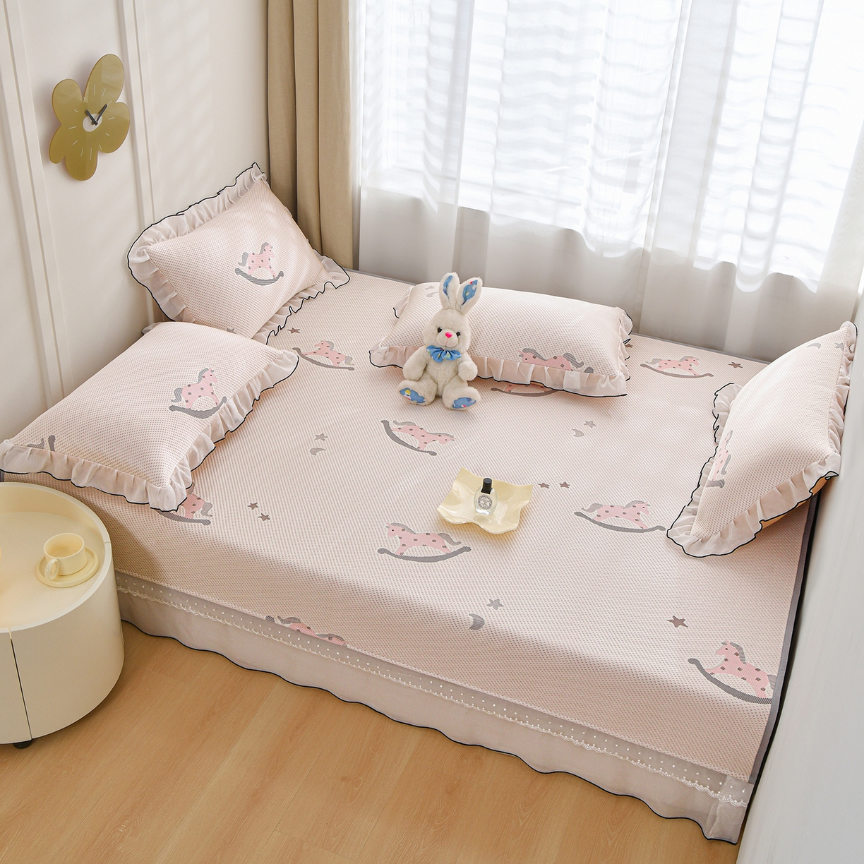 91家纺网 家纺一手货源 找家纺 金艾草 2026新款PE冰豆豆防滑榻榻米凉席豆豆席 凉豆豆-小马粉