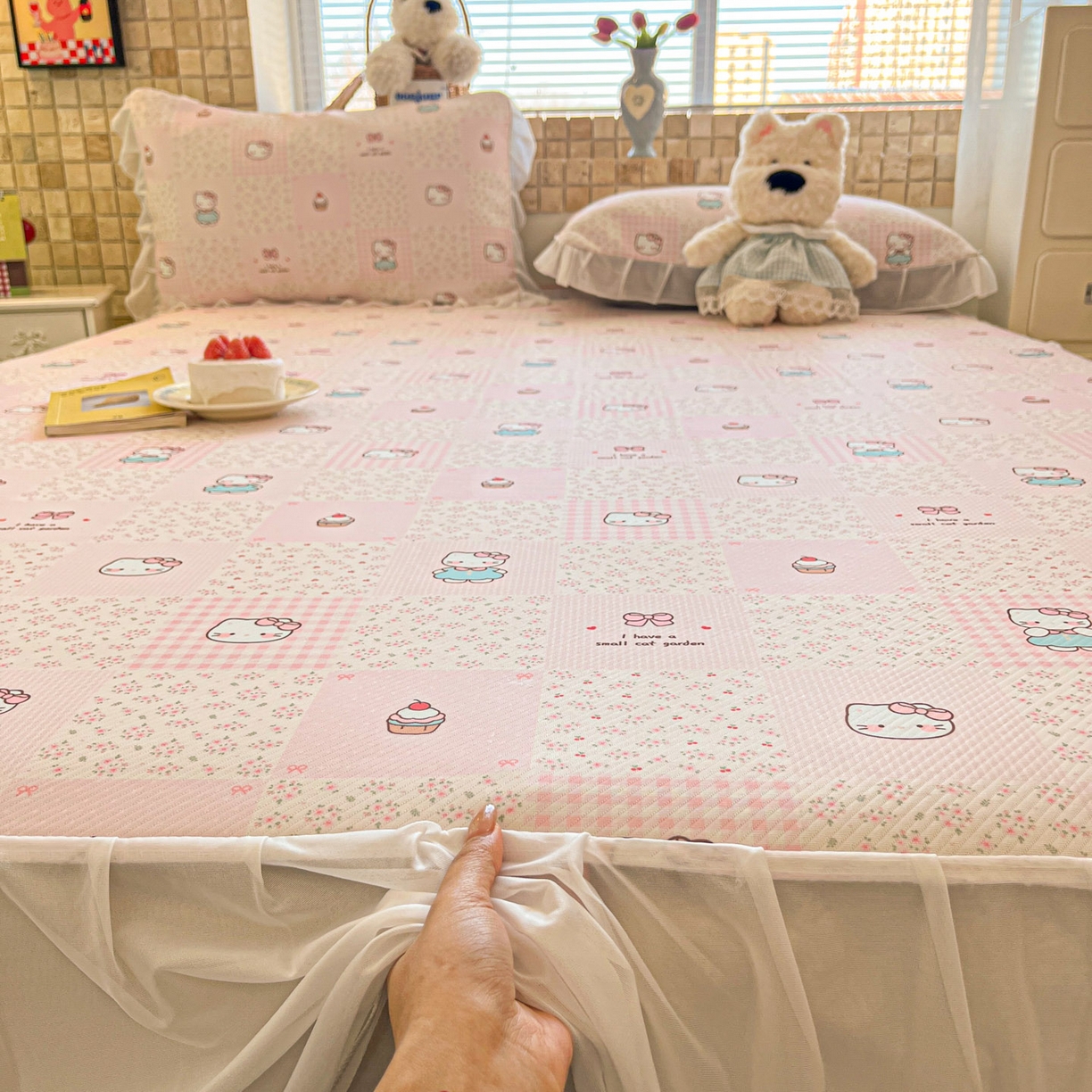 91家纺网 家纺一手货源 找家纺 川悦生活 2026新款雪纺冰丝床裙凉席三件套 床裙奶油糕糕喵