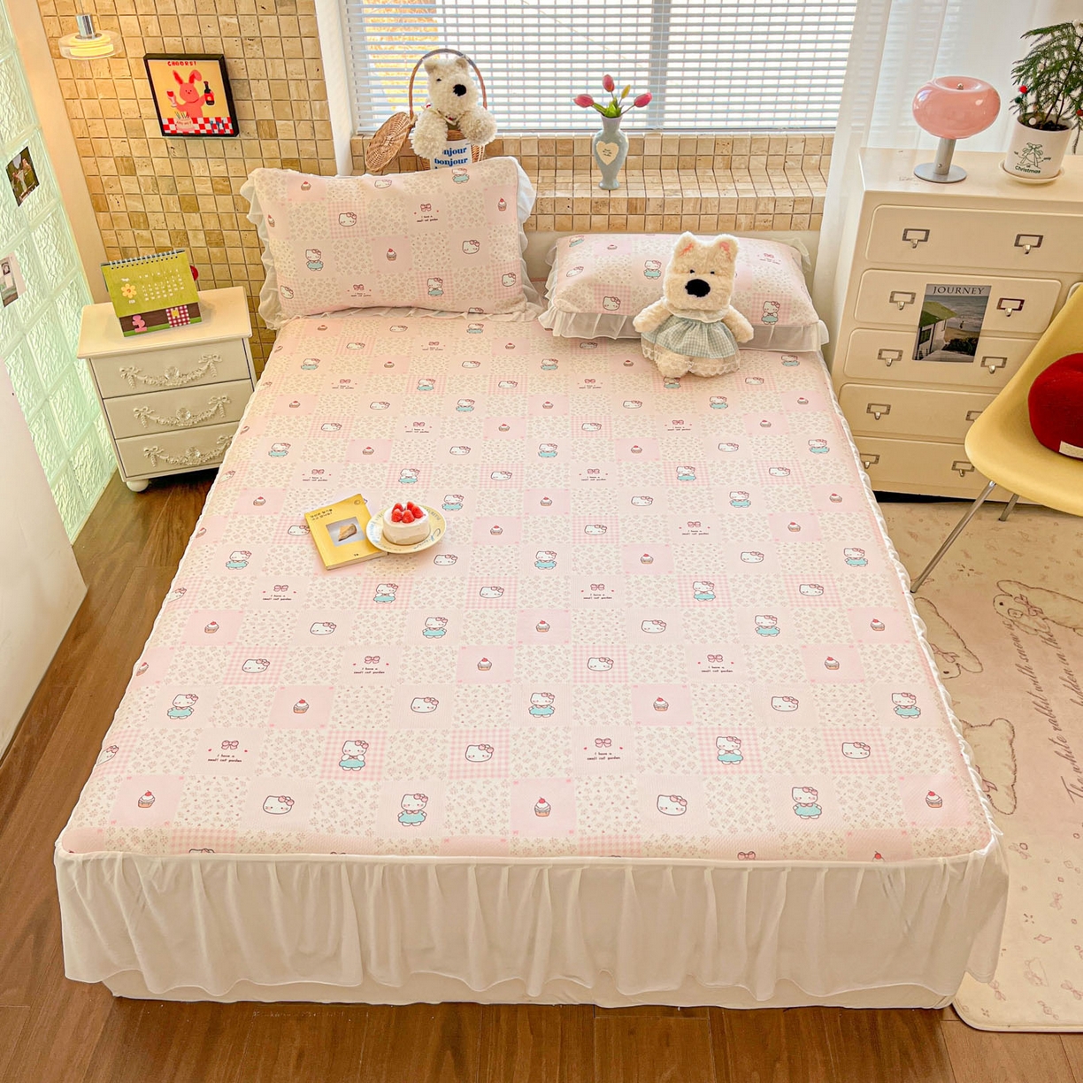 91家纺网 家纺一手货源 找家纺 川悦生活 2026新款雪纺冰丝床裙凉席三件套 床裙奶油糕糕喵