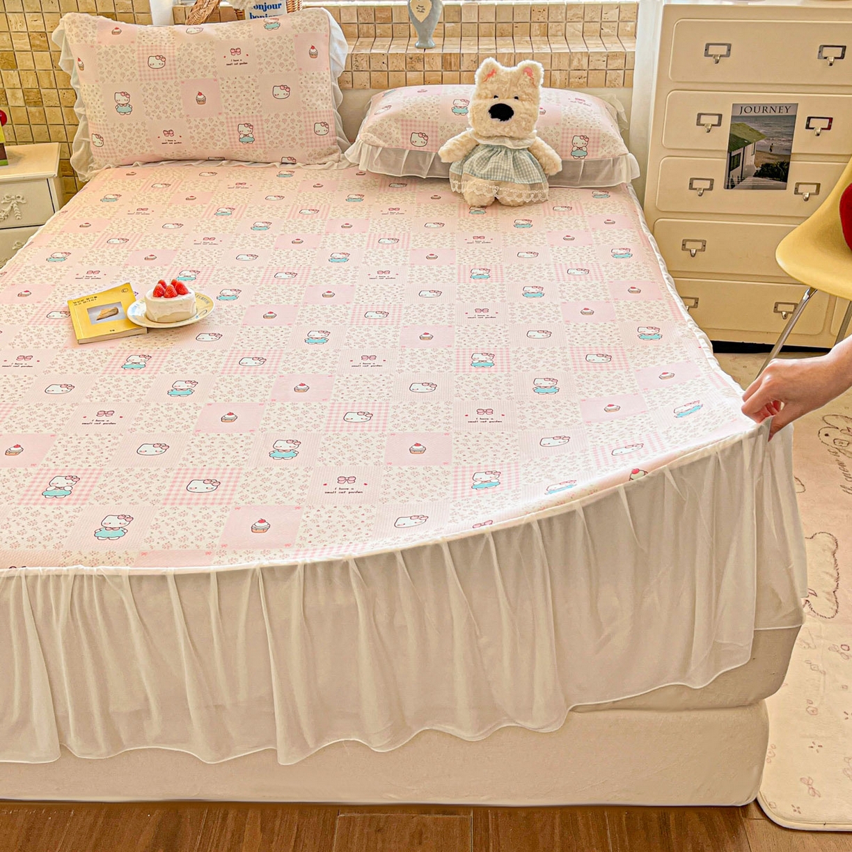 91家纺网 家纺一手货源 找家纺 川悦生活 2026新款雪纺冰丝床裙凉席三件套 床裙奶油糕糕喵