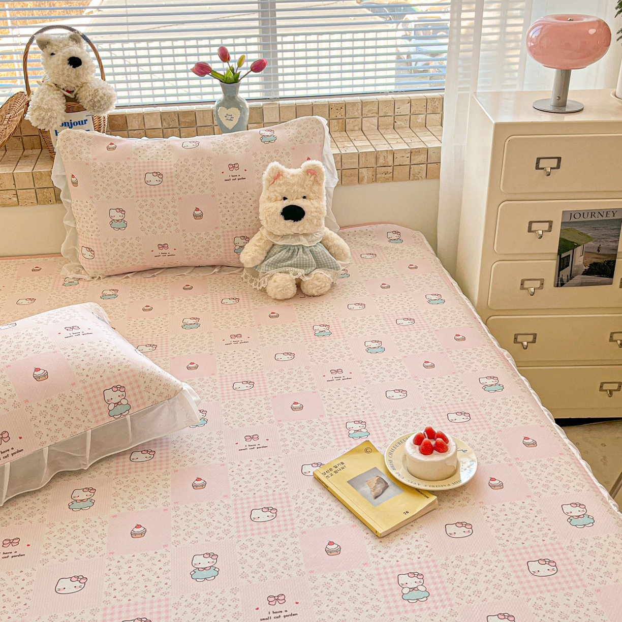 91家纺网 家纺一手货源 找家纺 川悦生活 2026新款雪纺冰丝床裙凉席三件套 床裙奶油糕糕喵