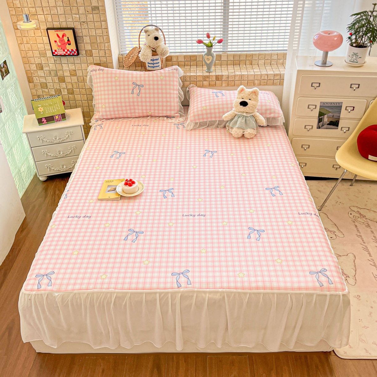 91家纺网 家纺一手货源 找家纺 川悦生活 2026新款雪纺冰丝床裙凉席三件套 床裙奶油可盐