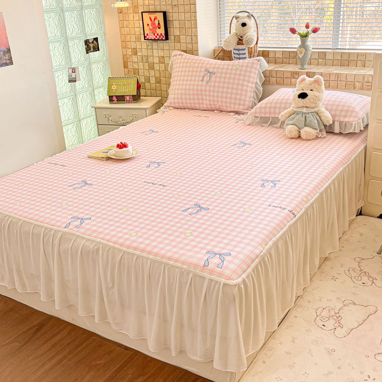 91家纺网 家纺一手货源 找家纺 川悦生活 2026新款雪纺冰丝床裙凉席三件套 床裙奶油可盐