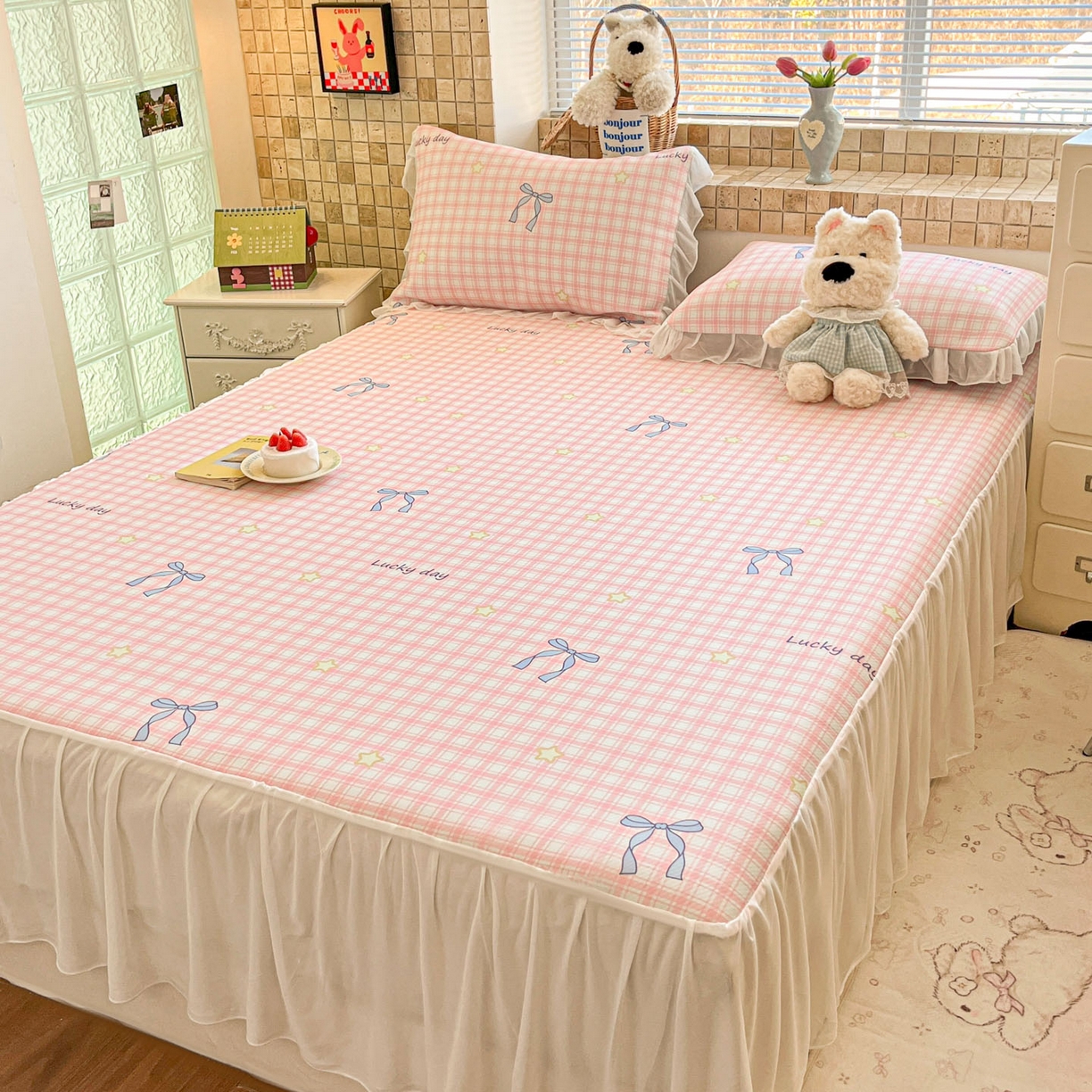 91家纺网 家纺一手货源 找家纺 川悦生活 2026新款雪纺冰丝床裙凉席三件套 床裙奶油可盐