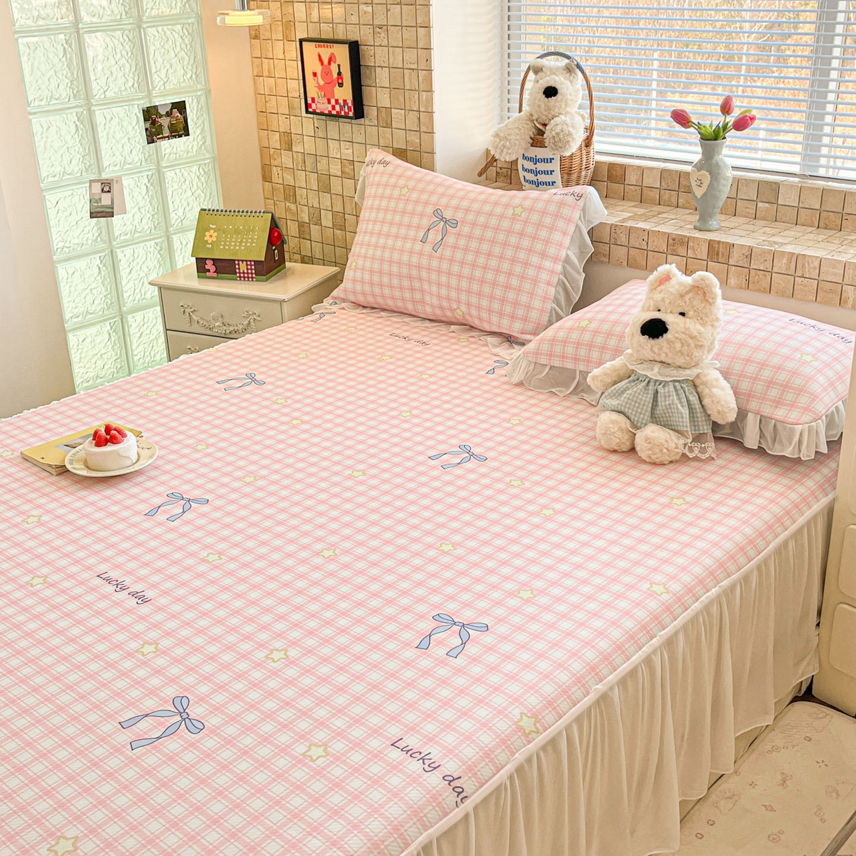 91家纺网 家纺一手货源 找家纺 川悦生活 2026新款雪纺冰丝床裙凉席三件套 床裙奶油可盐