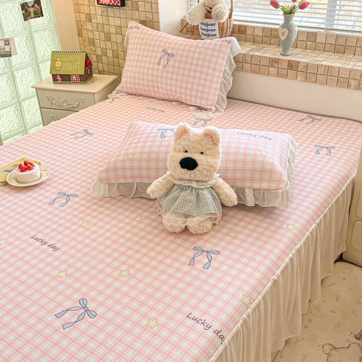 91家纺网 家纺一手货源 找家纺 川悦生活 2026新款雪纺冰丝床裙凉席三件套 床裙奶油可盐