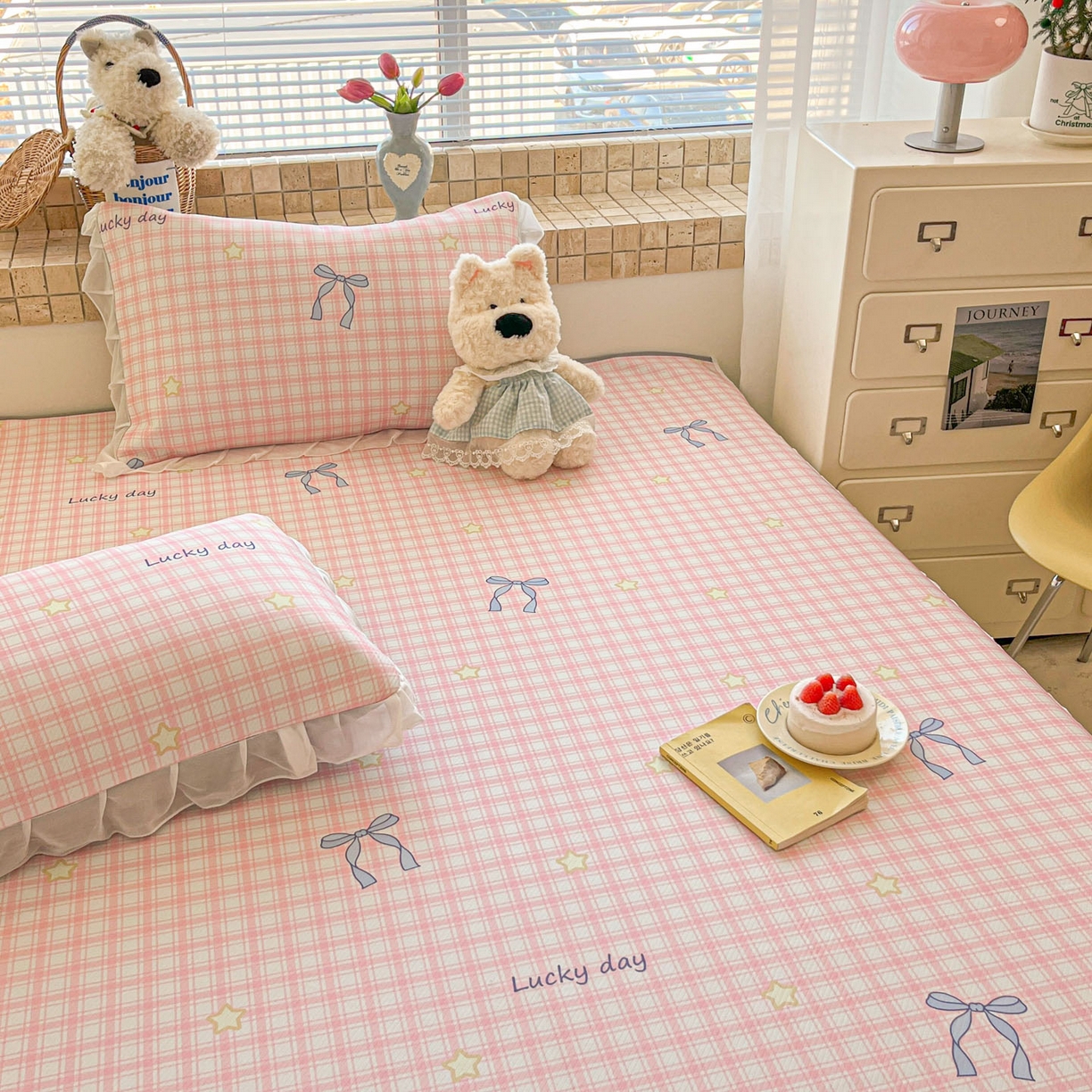 91家纺网 家纺一手货源 找家纺 川悦生活 2026新款雪纺冰丝床裙凉席三件套 床裙奶油可盐