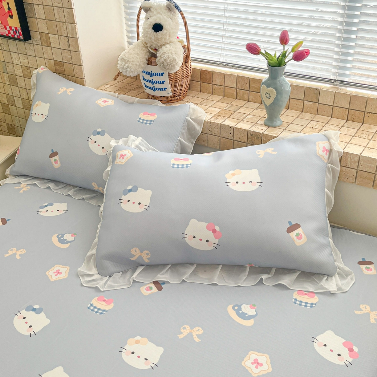 91家纺网 家纺一手货源 找家纺 川悦生活 2026新款雪纺冰丝床裙凉席三件套 床裙汽水小咪