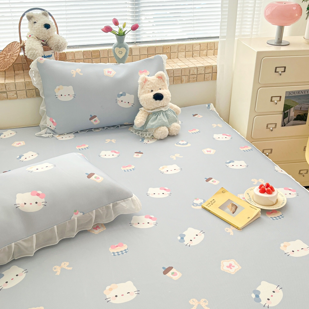 91家纺网 家纺一手货源 找家纺 川悦生活 2026新款雪纺冰丝床裙凉席三件套 床裙汽水小咪