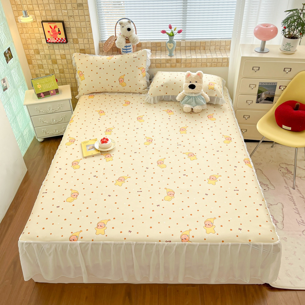 91家纺网 家纺一手货源 找家纺 川悦生活 2026新款雪纺冰丝床裙凉席三件套 床裙恰星星